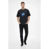 Erkek Asit Yıkamalı Oversize Tişört Bisiklet Yaka Kısa Kol T-shirt - Siyah