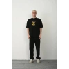 Erkek Baskıkı Kısa kok Bisiklet Yaka  T-Shirt - Siyah