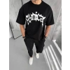 Erkek Baskılı Bisiklet Yaka T-Shirt - Siyah