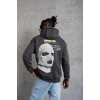 Erkek Baskılı Kapüşonlu 3 iplik pamuklu hoodie Sweatshirt - Gri