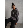Erkek Baskılı Kapüşonlu 3 iplik pamuklu Hoodie Sweatshirt - Gri