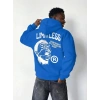 Erkek Baskılı Kapüşonlu Cepli Hoodie 3 İplik Pamuklu Sweatshirt - Saks Mavisi