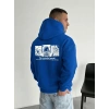 Erkek Baskılı Kapüşonlu Cepli Hoodie 3 İplik Pamuklu Sweatshirt - Saks Mavisi