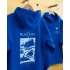 Erkek Baskılı Kapüşonlu Cepli Hoodie 3 İplik Pamuklu Sweatshirt - Saks Mavisii