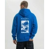 Erkek Baskılı Kapüşonlu Cepli Hoodie 3 İplik Pamuklu Sweatshirt - Saks Mavisii
