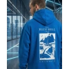 Erkek Baskılı Kapüşonlu Cepli Hoodie 3 İplik Pamuklu Sweatshirt - Saks Mavisii