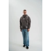 Erkek Baskılı Kapüşonlu Oversize 3 İplik Pamuklu SweatShirt Hoodie - Füme