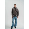 Erkek Baskılı Kapüşonlu Oversize 3 İplik Pamuklu SweatShirt Hoodie - Füme