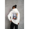 Erkek Baskılı Kapüşonlu ve Kanguru Cepli Sweatshirt hoodie - Beyaz