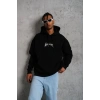 Erkek Baskılı Kapüşonlu ve Kanguru Cepli Sweatshirt hoodie- Siyah