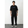 Erkek Baskılı Oversize  Kısa kol T-Shirt - Siyah
