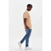 Erkek Baskılı T-Shirt Kısa Kol Bisiklet Yaka Rahat Kalıp Tişört  - Bej