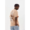 Erkek Baskılı T-Shirt Kısa Kol Bisiklet Yaka Rahat Kalıp Tişört - Bej
