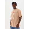Erkek Baskılı T-Shirt Kısa Kol Bisiklet Yaka Rahat Kalıp Tişört  - Bej