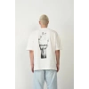 Erkek Baskılı T-Shirt Kısa Kol Bisiklet Yaka Rahat Kalıp Tişört - Beyaz