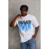 Erkek Baskılı T-Shirt Kısa Kol Bisiklet Yaka Rahat Kalıp Tişört - Beyaz