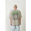 Erkek Baskılı T-Shirt Kısa Kol Bisiklet Yaka Rahat Kalıp Tişört  - Boyalı Gri