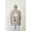 Erkek Baskılı T-Shirt Kısa Kol Bisiklet Yaka Rahat Kalıp Tişört - Boyalı Gri