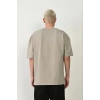 Erkek Baskılı T-Shirt Kısa Kol Bisiklet Yaka Rahat Kalıp Tişört - Boyalı Gri