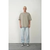 Erkek Baskılı T-Shirt Kısa Kol Bisiklet Yaka Rahat Kalıp Tişört  - Boyalı Gri