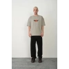 Erkek Baskılı T-Shirt Kısa Kol Bisiklet Yaka Rahat Kalıp Tişört  - Boyalı Gri