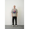 Erkek Baskılı T-Shirt Kısa Kol Bisiklet Yaka Rahat Kalıp Tişört - Boyalı Gri