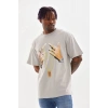 Erkek Baskılı T-Shirt Kısa Kol Bisiklet Yaka Rahat Kalıp Tişört - Gri