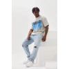 Erkek Baskılı T-Shirt Kısa Kol Bisiklet Yaka Rahat Kalıp Tişört - Gri