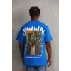 Erkek Baskılı T-Shirt Kısa Kol Bisiklet Yaka Rahat Kalıp Tişört  - Mavi