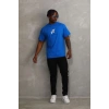 Erkek Baskılı T-Shirt Kısa Kol Bisiklet Yaka Rahat Kalıp Tişört - Mavi