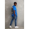 Erkek Baskılı T-Shirt Kısa Kol Bisiklet Yaka Rahat Kalıp Tişört  - Mavi