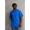 Erkek Baskılı T-Shirt Kısa Kol Bisiklet Yaka Rahat Kalıp Tişört  - Mavi