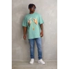 Erkek Baskılı T-Shirt Kısa Kol Bisiklet Yaka Rahat Kalıp Tişört - Mint Yeşili