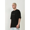 Erkek Baskılı T-Shirt Kısa Kol Bisiklet Yaka Rahat Kalıp Tişört  - Siyah