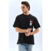 Erkek Baskılı T-Shirt Kısa Kol Bisiklet Yaka Rahat Kalıp Tişört  - Siyah