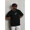 Erkek Baskılı T-Shirt Kısa Kol Bisiklet Yaka Rahat Kalıp Tişört - Siyah