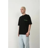Erkek Baskılı T-Shirt Kısa Kol Bisiklet Yaka Rahat Kalıp Tişört  - Siyah