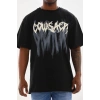 Erkek Baskılı T-Shirt Kısa Kol Bisiklet Yaka Rahat Kalıp Tişört - Siyah