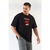 Erkek Baskılı T-Shirt Kısa Kol Bisiklet Yaka Rahat Kalıp Tişört - Siyah