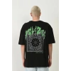 Erkek Baskılı T-Shirt Kısa Kol Bisiklet Yaka Rahat Kalıp Tişört  - Siyah
