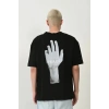 Erkek Baskılı T-Shirt Kısa Kol Bisiklet Yaka Rahat Kalıp Tişört - Siyah