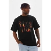 Erkek Baskılı T-Shirt Kısa Kol Bisiklet Yaka Rahat Kalıp Tişört - Siyah