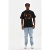 Erkek Baskılı T-Shirt Kısa Kol Bisiklet Yaka Rahat Kalıp Tişört - Siyah