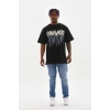 Erkek Baskılı T-Shirt Kısa Kol Bisiklet Yaka Rahat Kalıp Tişört - Siyah