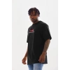 Erkek Baskılı T-Shirt Kısa Kol Bisiklet Yaka Rahat Kalıp Tişört  - Siyah