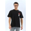 Erkek Baskılı T-Shirt Kısa Kol Bisiklet Yaka Rahat Kalıp Tişört  - Siyah