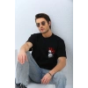 Erkek Baskılı T-Shirt Kısa Kol Bisiklet Yaka Rahat Kalıp Tişört  - Siyah