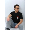 Erkek Baskılı T-Shirt Kısa Kol Bisiklet Yaka Rahat Kalıp Tişört  - Siyah