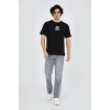 Erkek Baskılı T-Shirt Kısa Kol Bisiklet Yaka Regular Fit Rahat Kalıp Günlük Tişört - Siyah