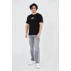 Erkek Baskılı T-Shirt Kısa Kol Bisiklet Yaka Regular Fit Rahat Kalıp Günlük Tişört - Siyah